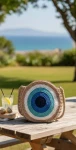 شنطة كروشيه بيج دائرية Eye Beige Shoulder Bag